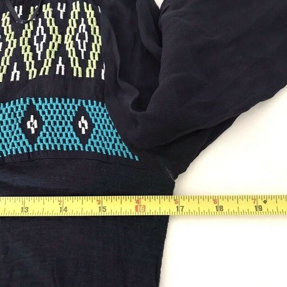 Lucky Brand | Aztec Print Pullover Top Womens Small Blue V-neck Sheer Size S - Picture 11 of 13